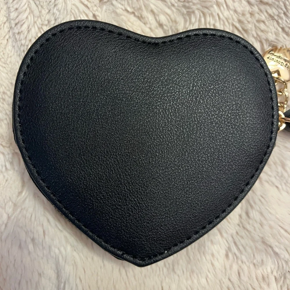 Juicy Couture Velvet heart shaped zip, wristlet black with bling rhinestones - Picture 4 of 6